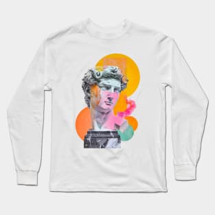 Modern Antiquity: Vibrant David Sculpture Overlay Artwork Long Sleeve T-Shirt